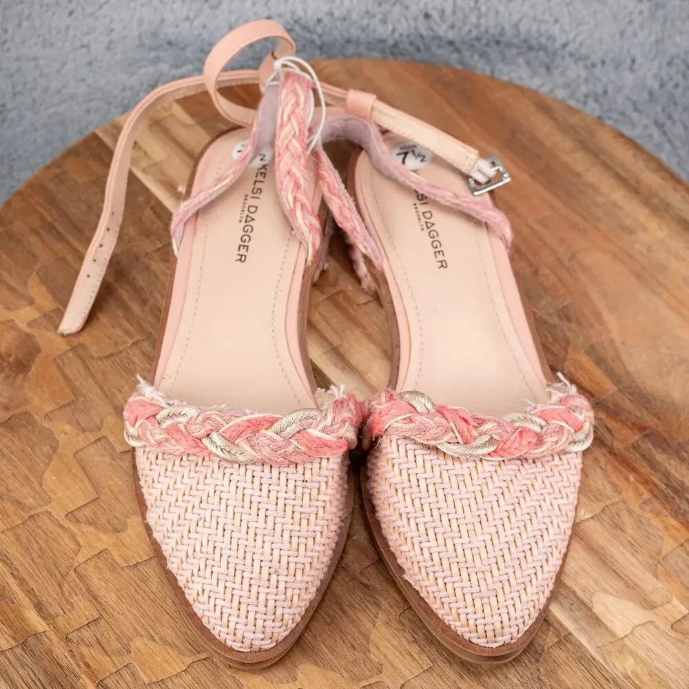 Kelsi Dagger Brooklyn Slingback Sandals‎ 7.5 Pointy Toe Pink Rope Tie Strap